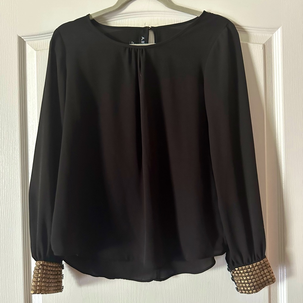 Black chiffon blouse with cuff detail. Size medium